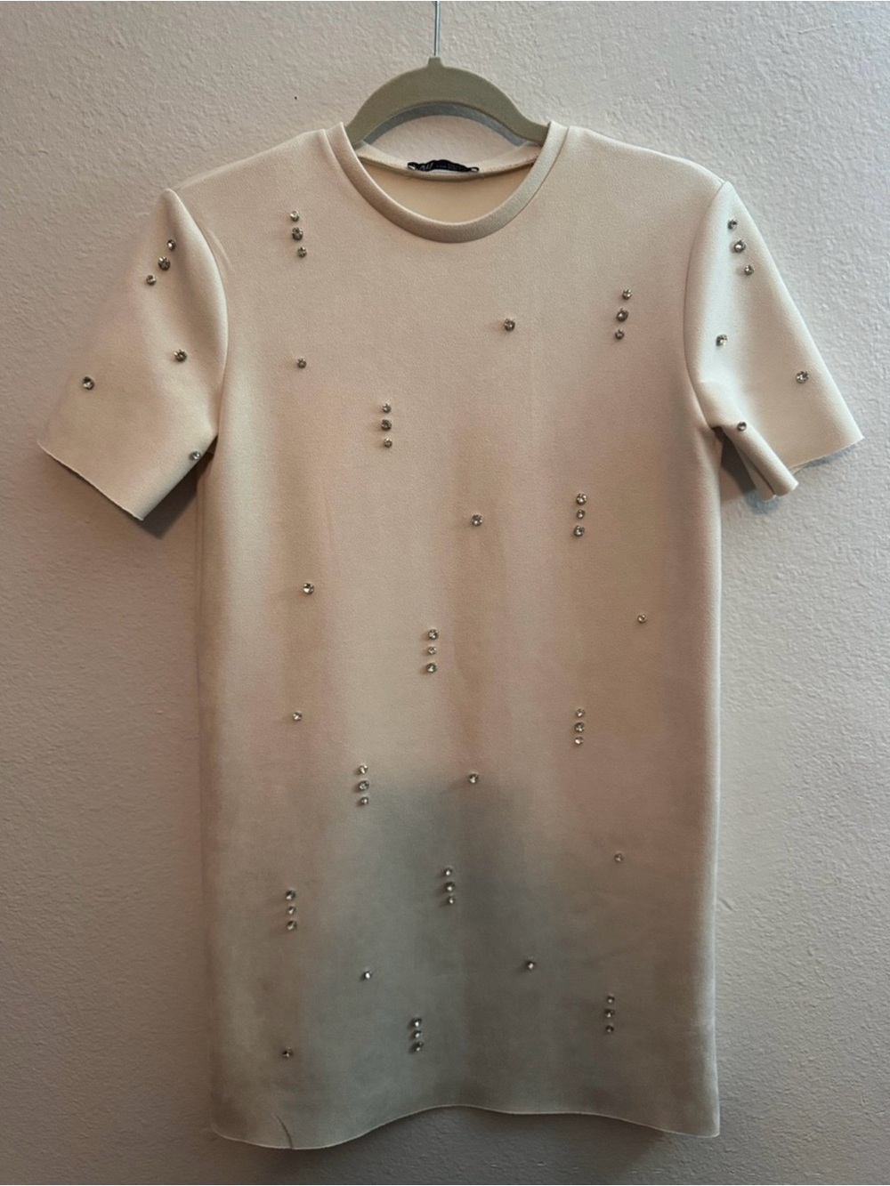 Zara Cream Embellished Short-Sleeve Shirt Dress